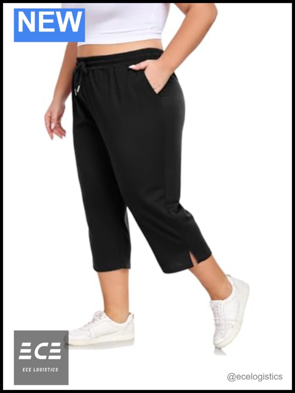 Plus Size Capri Pants Loose Fit Yoga Sweatpants with Pockets